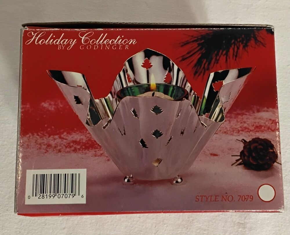 Vintage Godinger Fine Silverplated Handkerchief Green Votive Candle Holder NIB